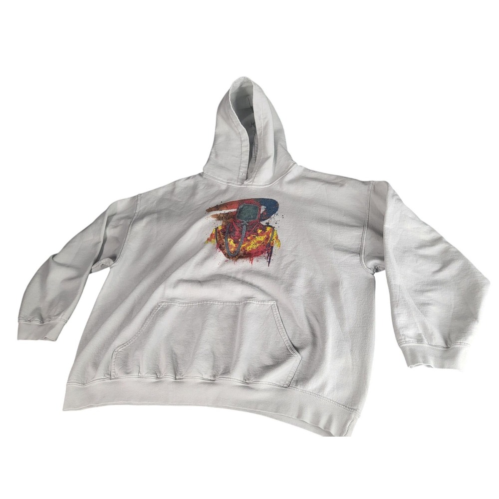 Gildan‎ Gas Mask Graphic Hoodie Mens Size XXL White Streetwear Cotton Sweatshirt